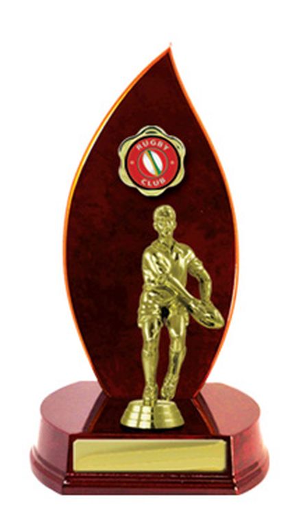 Timber Flame Rugby Trophy With 25mm Centre