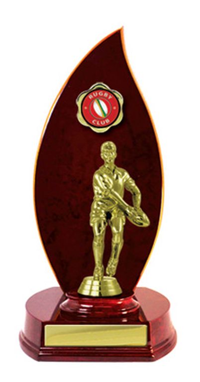Timber Flame Rugby Trophy With 25mm Centre