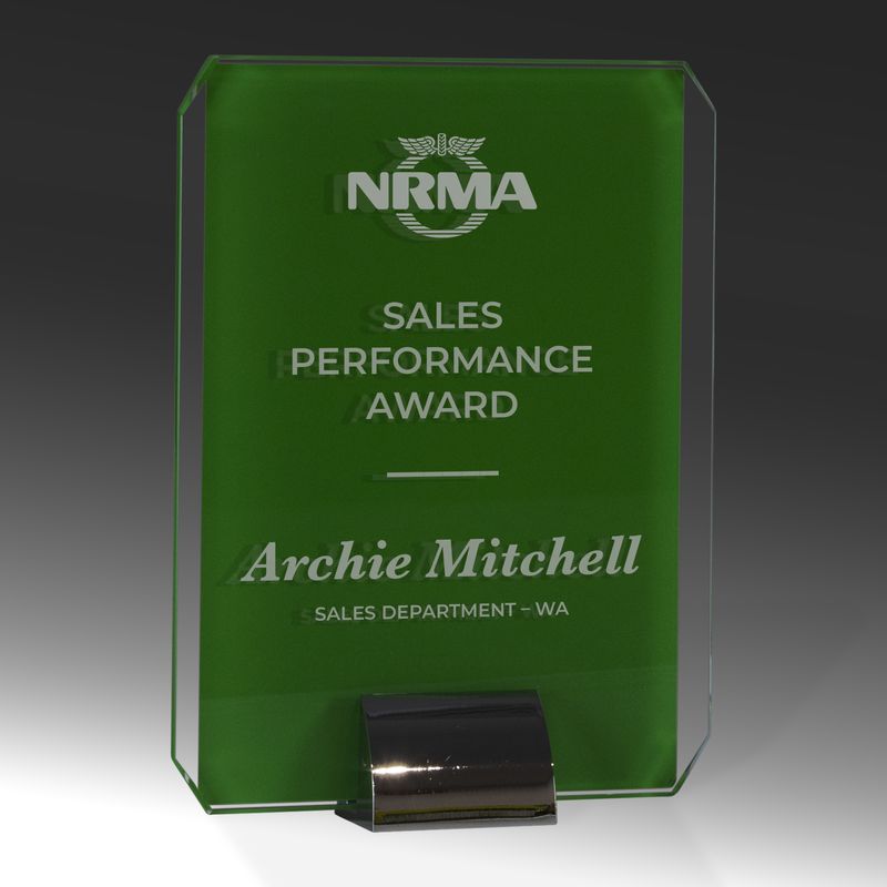 Rectangle Green Glass Silver Stand Glass Award 200mm