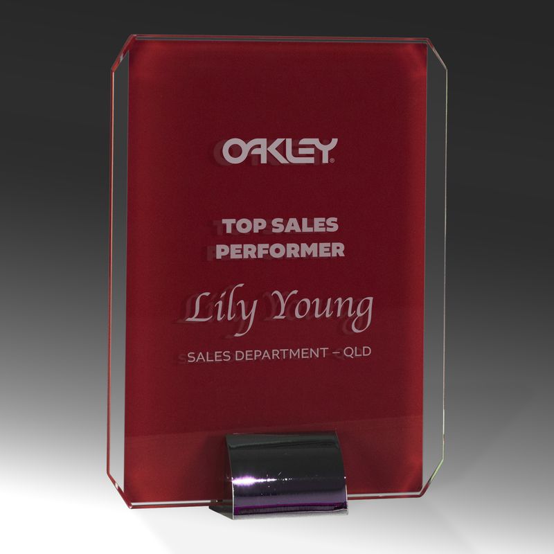 Rectangle Red Glass Silver Stand Glass Award 200mm