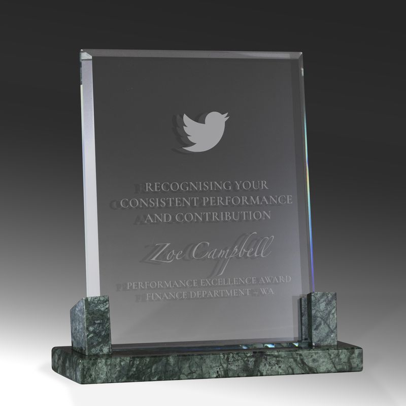 Green Marble Glass Rectangle (Removable) Glass Award 186mm